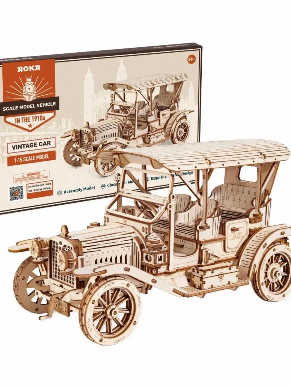 ROKR MC801 Vintage Car 1:15 Wood Model Kit Unassembled Not Painted Age 14+